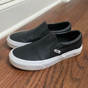 VANS BLACK SLIP-ON PERF LEATHER SHOE SZ6